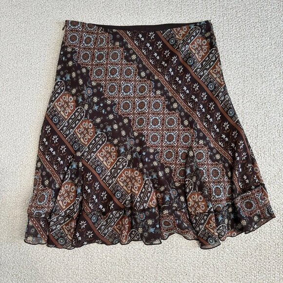 Y2K Nine & Co Brown Knee Length Skirt Floral Ruffle Size 12 - Picture 7 of 7
